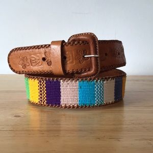Colorful Guatemalan Woven Leather Vintage Belt